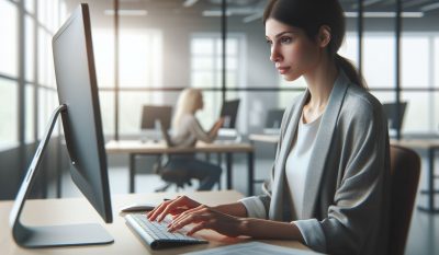 Frau in eine Agentur die an einer Website arbeitet