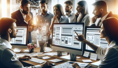 Ein Team von Webdesignern optimiert eine Website für SEO